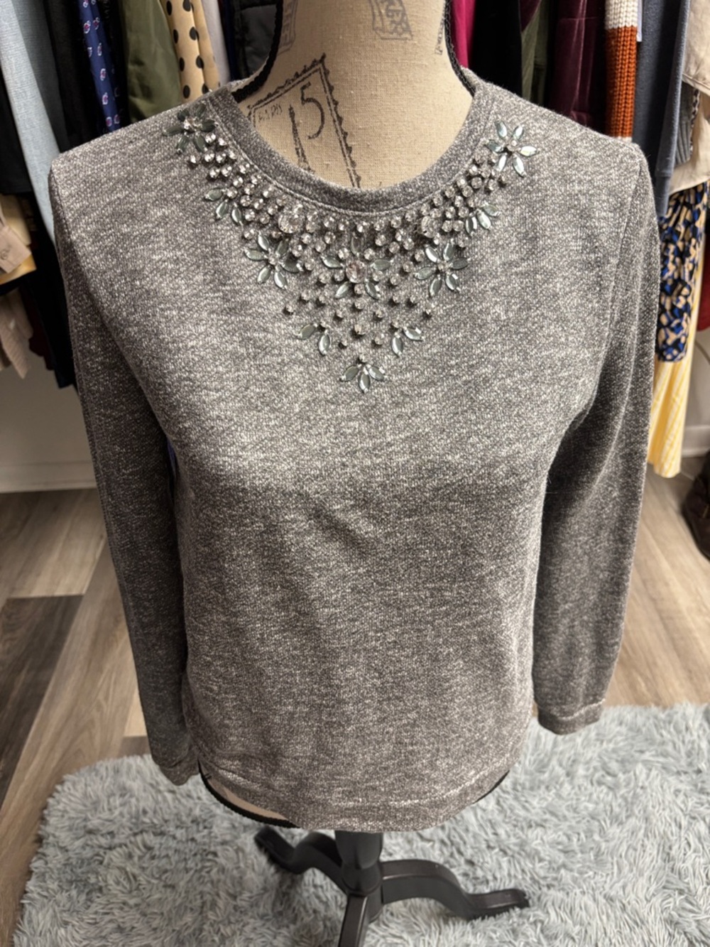 Y2K Gray Embellished Crewneck
